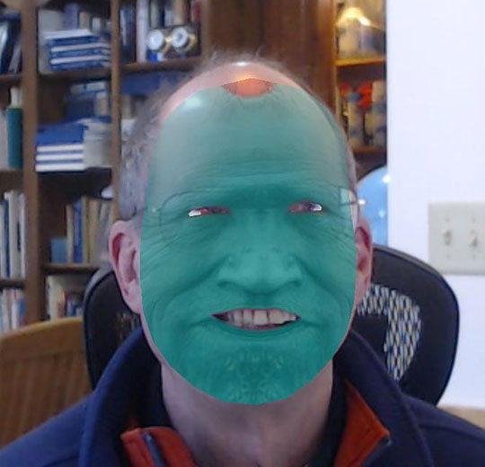 A blue virtual mask, based on Yondu, of Guardians of the Galaxy